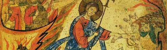 Jezus' nederdaling ter helle, Barberini Exultet codex (ca. 1087), Rome, Vaticaanse bibliotheek
